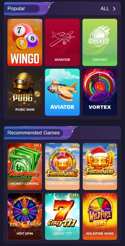 JaiClub game categories